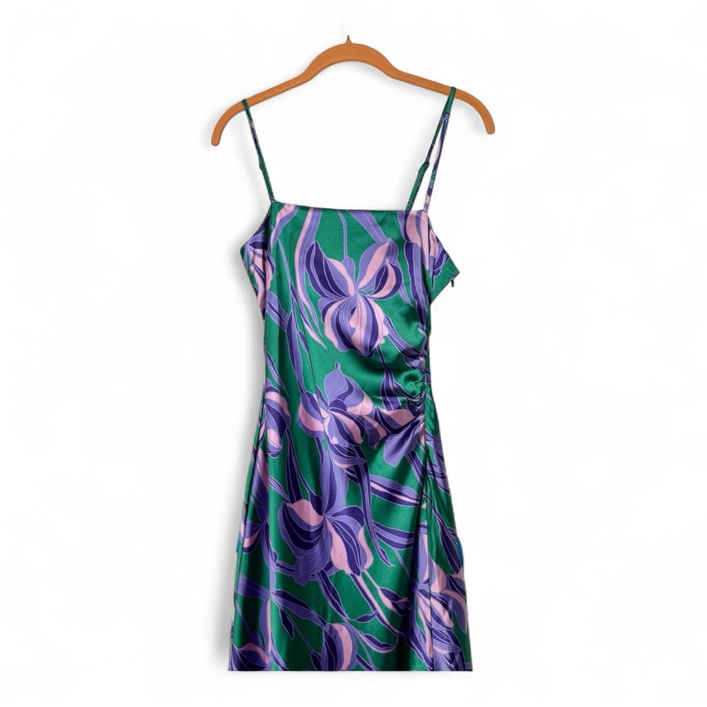 House of Harlow 1960 Satin Floral Maxi Dress Small Green Purple Slit Summer - Picture 5 of 14
